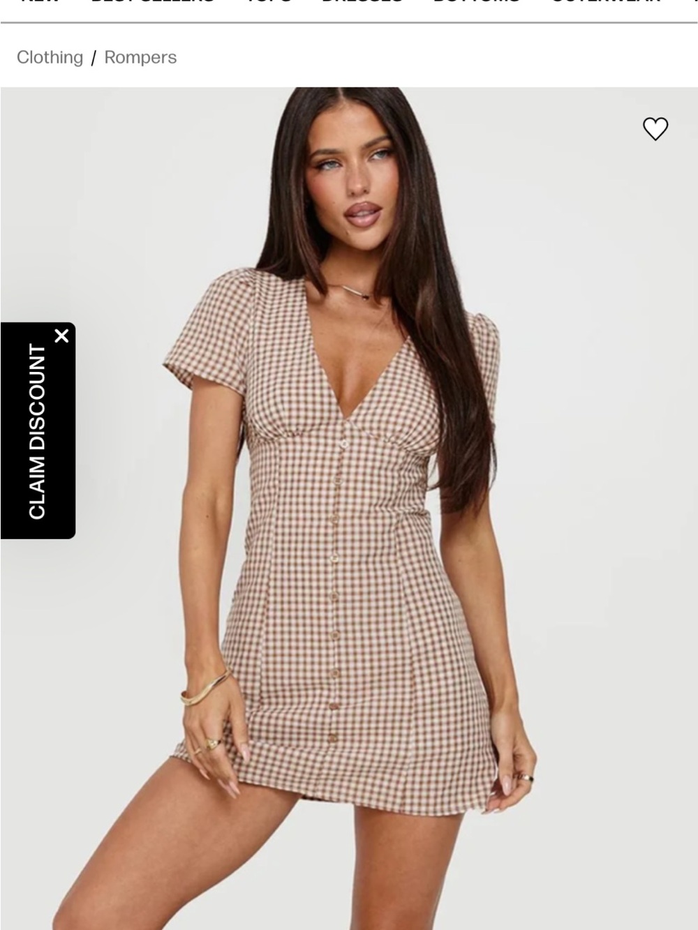 Princess Polly Women's Brown and White Gingham Button-Front Mini Dress size 2